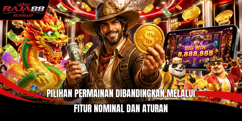 Pilihan permainan dibandingkan melalui fitur nominal dan aturan