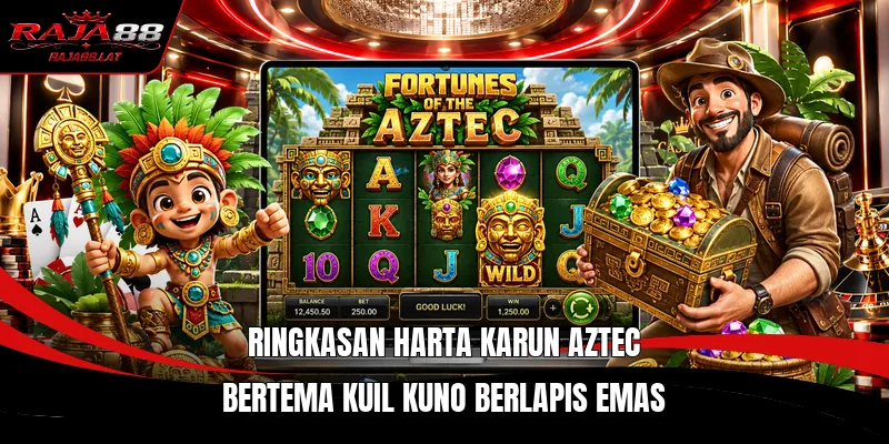 Ringkasan Harta Karun Aztec bertema kuil kuno berlapis emas